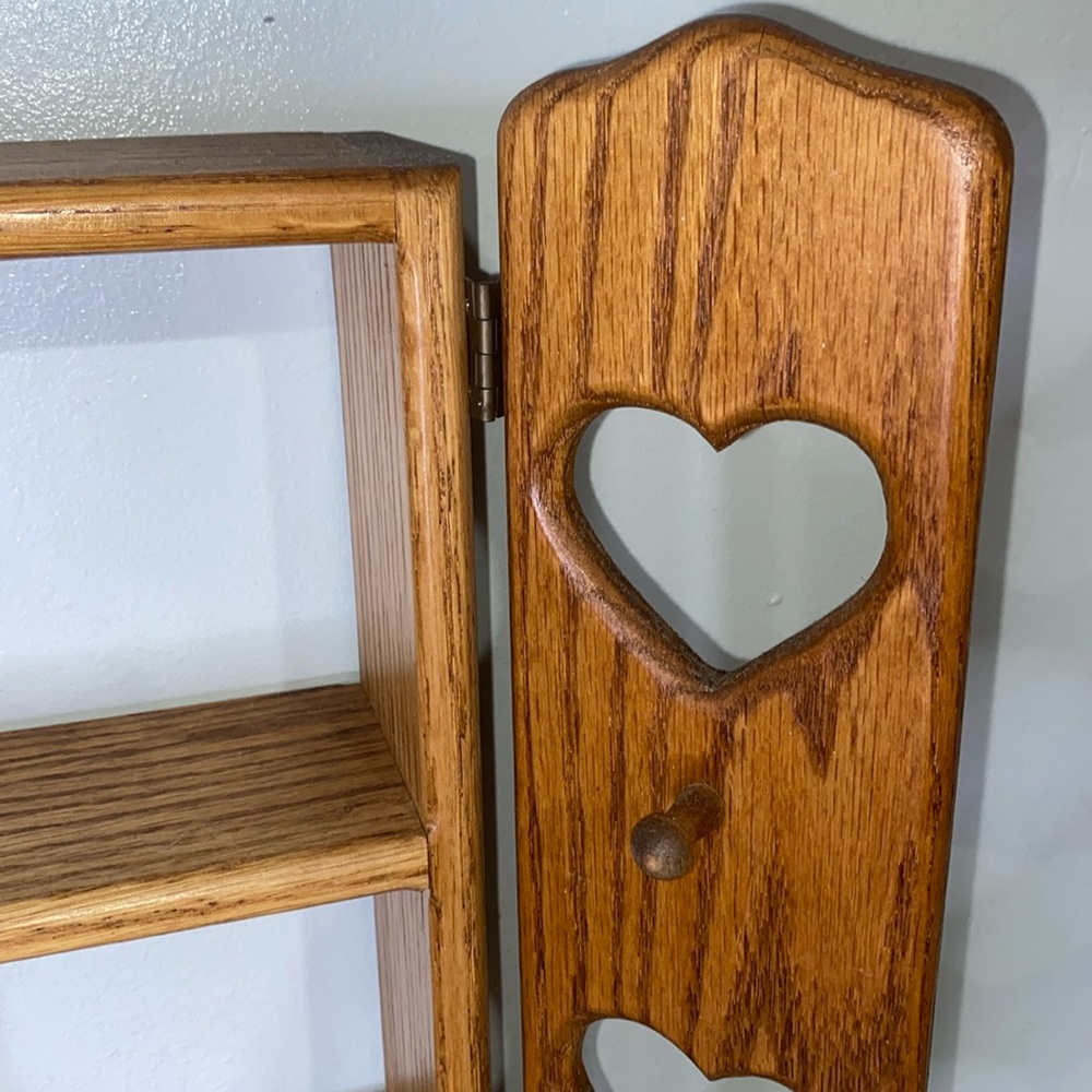 Vintage Wooden Wall Heart Shelf with Doors Curio Shelf Heart Design Charming - Picture 6 of 14